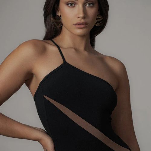 Load image into Gallery viewer, Patchwork One Shoulder Sexy Maxi Dress For Women Black Off-shoulder Backless Bodycon Club Party Evening Long Dress
