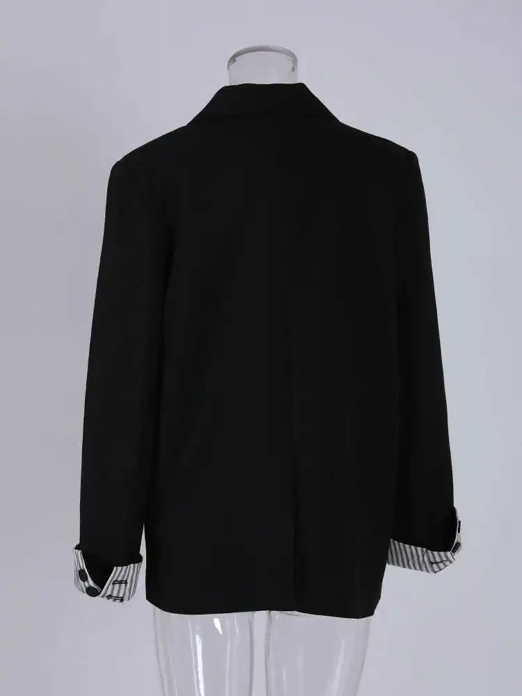 Women Apricot Striped Color-block Elegant Blazer New Lapel Long Sleeve Jacket Fashion Tide Spring Autumn 2025 CPG1175