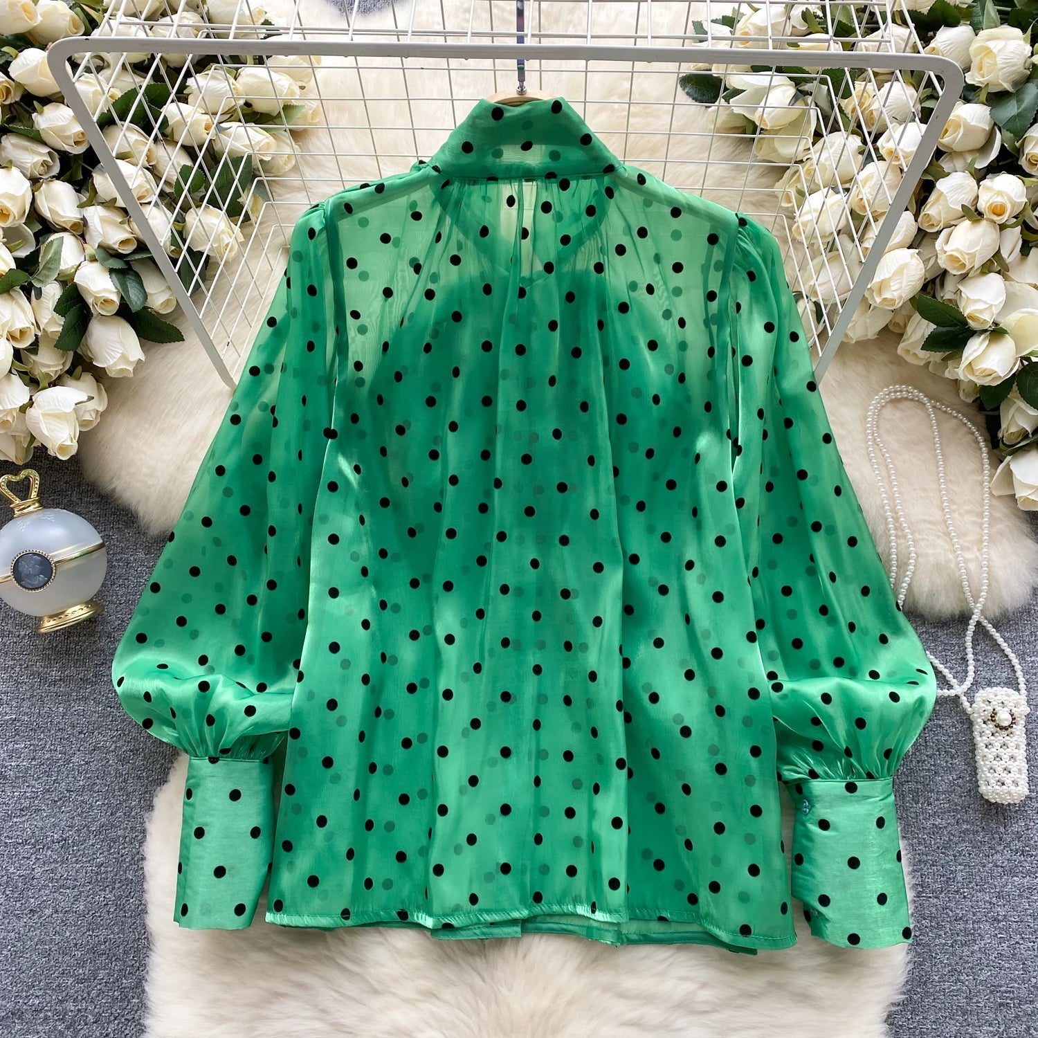 Autumn Women's Vintage Festival Polka Dots Single Breasted Shirt Elegant Sweet Bow Long Sleeve Loose Office Ladies Blouses Tops