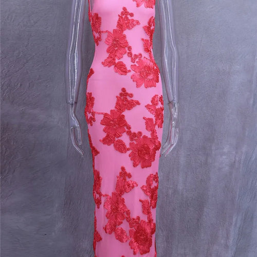 Load image into Gallery viewer, Elegant Floral Print Sexy Maxi Dress For Women Embroidered Applique Tank Dress Femme Bodycon Club Party Long Dress
