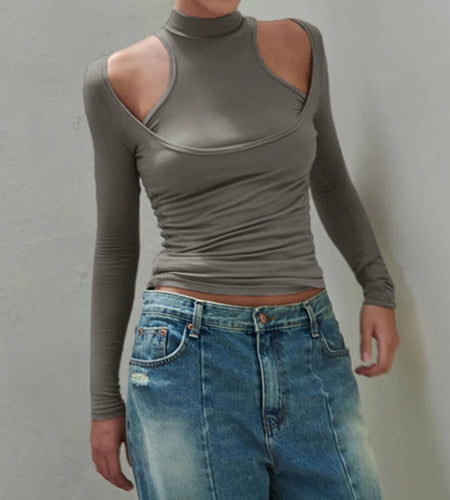 Casual Fitness Basic Solid Autumn T shirt Female Long Sleeve Japanese Y2K Harajuku Tee Two Pieces All-Match Outfits