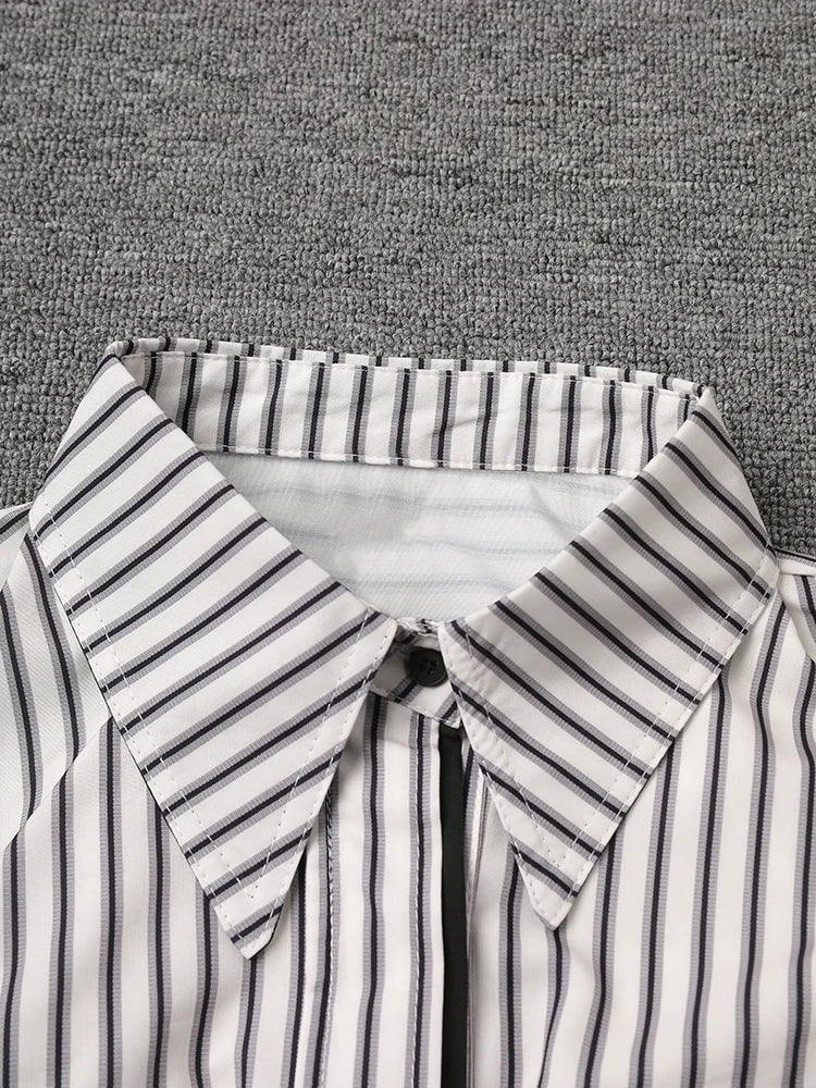 Women Striped Ribbons Irregular Elegant Blouse New Lapel Long Sleeve Shirt Fashion Tide Spring Autumn 2025 7AB8416
