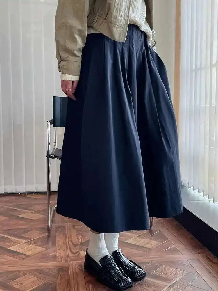 High Elastic Waist Khaki Pleated Causal Half-body Skirt Loose Fit Women Fashion Tide New Spring Autumn 2025 1DH0004