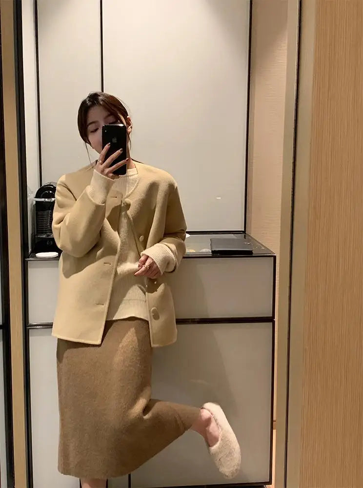 Autumn Winter Korean Fashion Solid Wrapped Hip Knitted Long Skirt Women's 2024 Elegant High Waist Festival Skirt Trendy Ladies