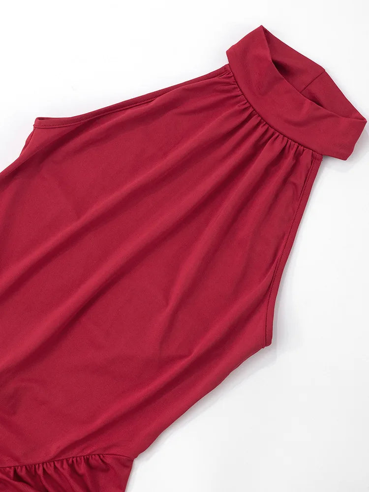 Halter Ruched Sleeveless Sexy Maxi Dress Women Gown Fashion Slim High Waist Evening Club Party Split Long Dress