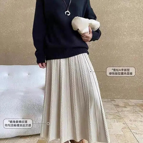 Load image into Gallery viewer, Korean Style Woman Solid New Elegant High Waist Knitted Skirt Autumn Winter Vintage Casual Simple Versatile Festival Party Skirt
