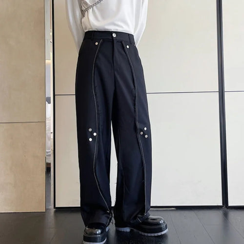 Load image into Gallery viewer, Casual Men&#39;s Pants 2024 Fashion New Chic Multi-metal Buckle Niche Design Trousers Solid Color Dark Wear Male Trend 9A4646
