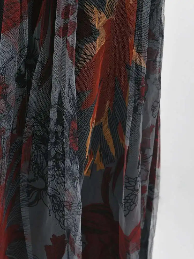 High Waist Black Pattern Printed Mesh Duoble Layers Half-body Skirt Women Fashion Tide New Spring Autumn 2025 2D1323