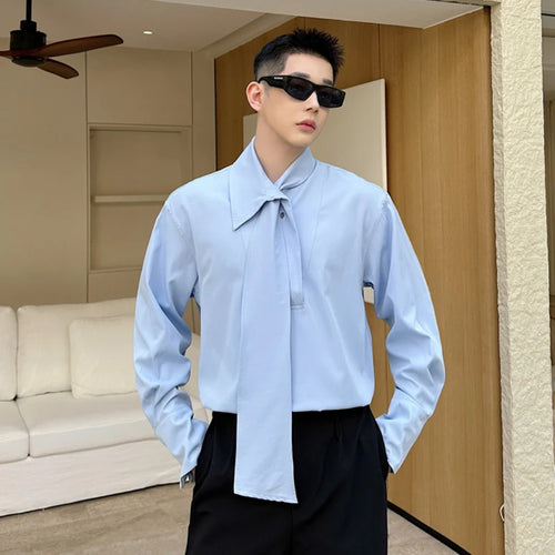 Load image into Gallery viewer, Summer Men's Shirts Long Sleeve Trendy One-piece Tie Decoration Pullover Metal Buckle Design Male Casual Clothing 9W1878
