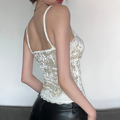 Load image into Gallery viewer, V Neck Strap Chic Lace Patchwork Velour Summer Top Camisole Vintage Clothes Y2K Party Women&#39;s Tops Bling Fashion 2023
