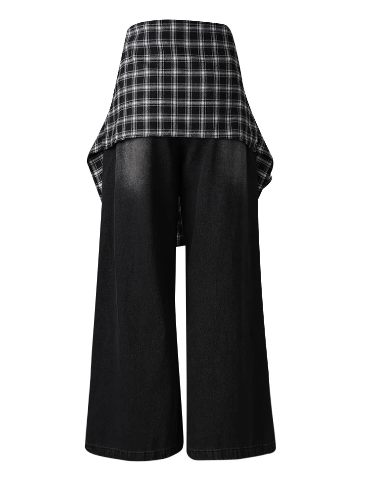 High Waist Blue Denim Plaid Bandage Casual Wide Leg Jeans New Women Trousers Fashion Tide Spring Autumn 2025 CPG3008