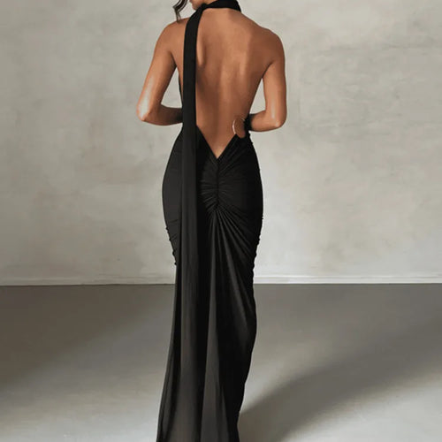 Load image into Gallery viewer, Sexy Backless Hanging Neck Bodycon Evening Dress For Women Strapless Max Female Dress Charming Club Party Prom Dress
