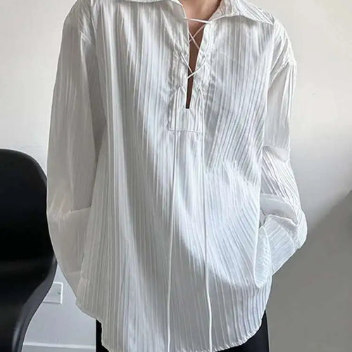 Load image into Gallery viewer, Women White Big Size Bandage Blouse New Round Neck Long Sleeve Loose Fit Shirt Fashion Tide Spring Autumn 2025 1DH1737
