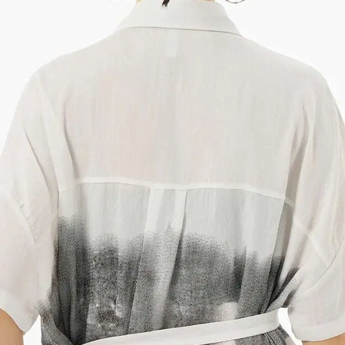 Load image into Gallery viewer, Women Green Pattern Printed Belted Big Size Shirt Dress New Lapel Short Sleeve Fashion Tide Spring Summer 2025  1DH5759
