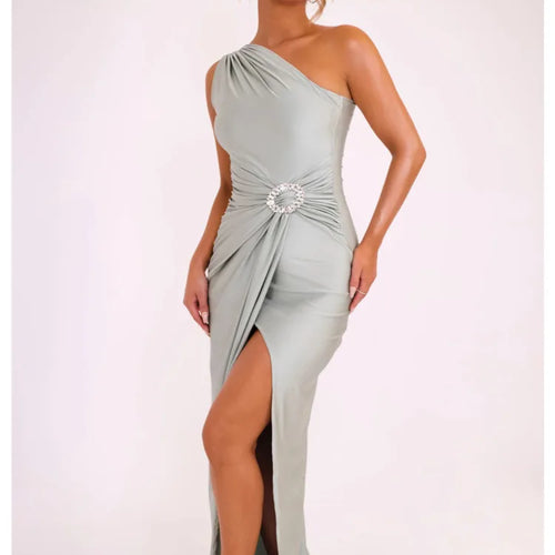 Load image into Gallery viewer, Elegant Diagonal High Split Pleated Evening Dress For Women Elastic Tight Sexy Maxi Female Party Summer 2024 New Vesidos
