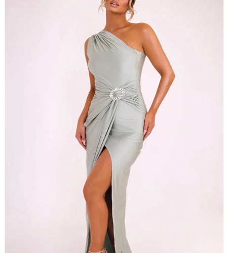 Elegant Diagonal High Split Pleated Evening Dress For Women Elastic Tight Sexy Maxi Female Party Summer 2024 New Vesidos