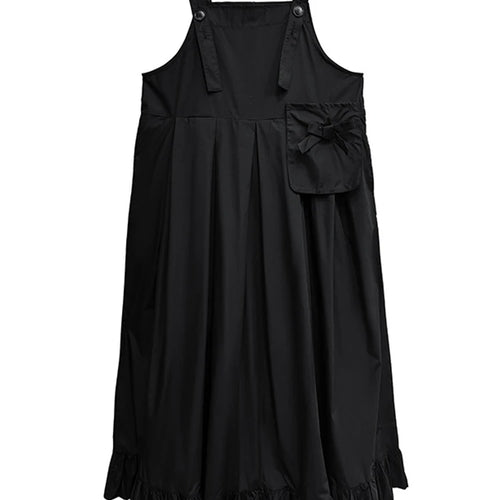 Load image into Gallery viewer, Women Black Ruffles Pocket Big Size Midi Strap Dress New Square Collar Sleeveless Fashion Tide Spring Autumn 2025 1DJ1158
