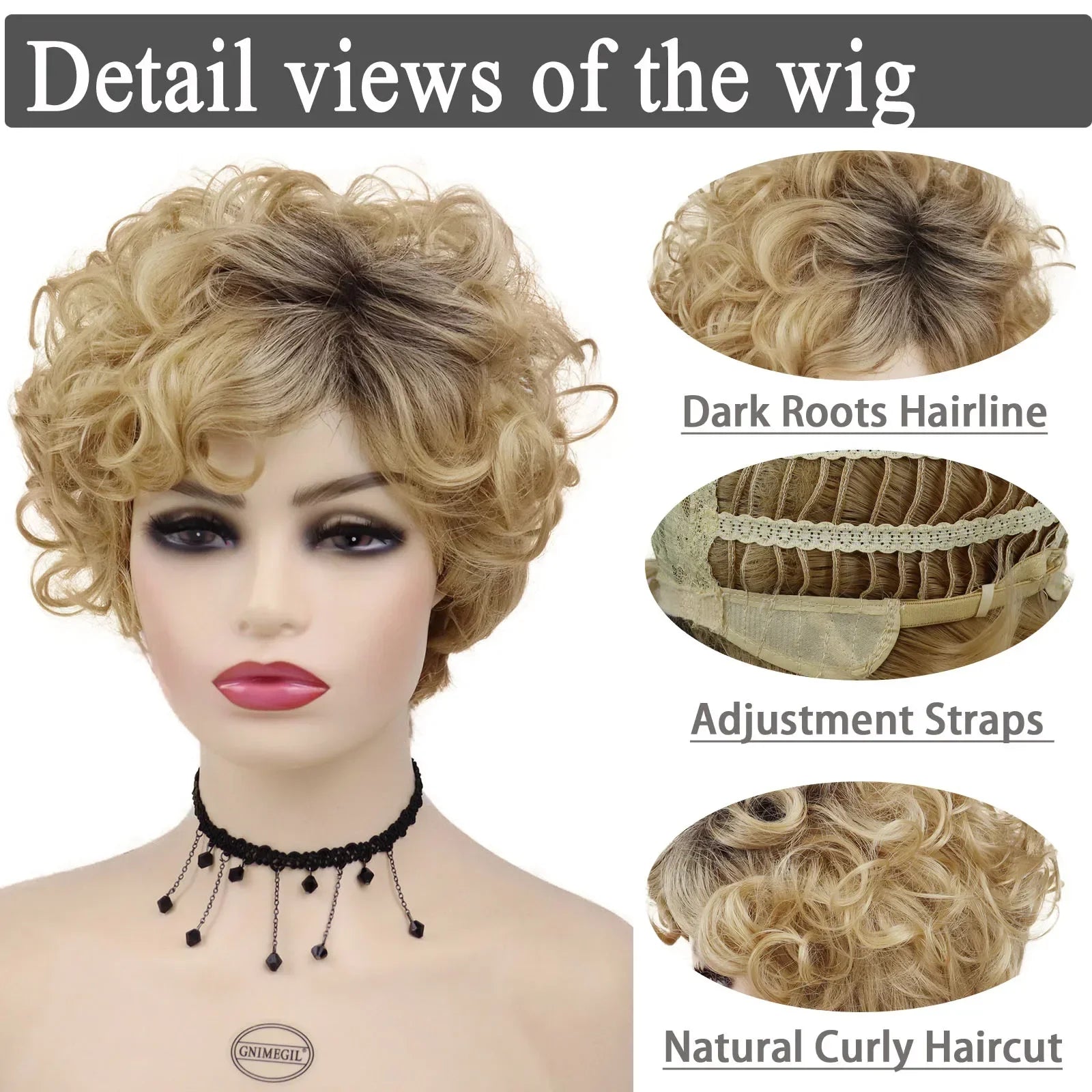 Synthetic Curly Wig with Bangs Short Blonde Wigs for White Women Blond with Dark Roots Color Wig Ladies Natural HairCut