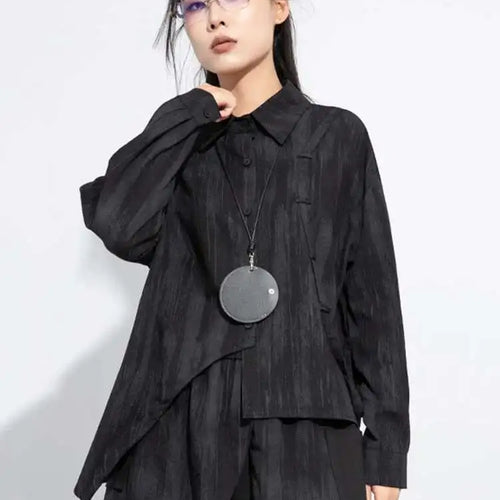 Load image into Gallery viewer, Women Black Irregular Tie Dye Big Size Elegant Blouse New Lapel Long Sleeve Shirt Fashion Tide Spring Autumn 2025 1DH7715
