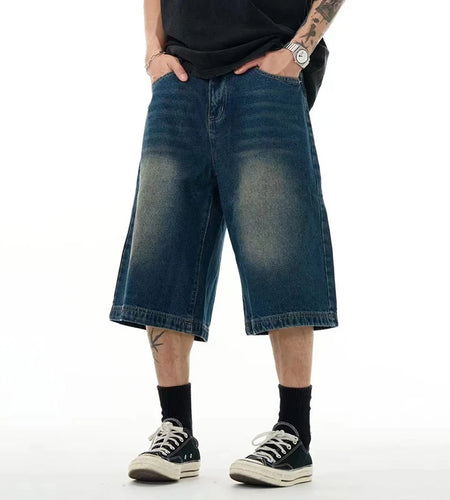 Men's Washed Denim Shorts Straight Leg Summer New American Style High Street Casual Stylish Male Loose Clothing 9W1824