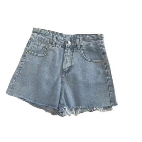 Load image into Gallery viewer, Korean High Waisted Raw Edge Denim Shorts Women&#39;s 2023 Summer New Basic Button Pocket Denim Shorts Street Denim Pant
