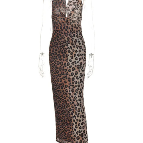 Load image into Gallery viewer, Leopard Print Backless Sexy Maxi Dress For Women Gown Fashion Halter Strapless Sleeveless Bodycon Printed Long Dress
