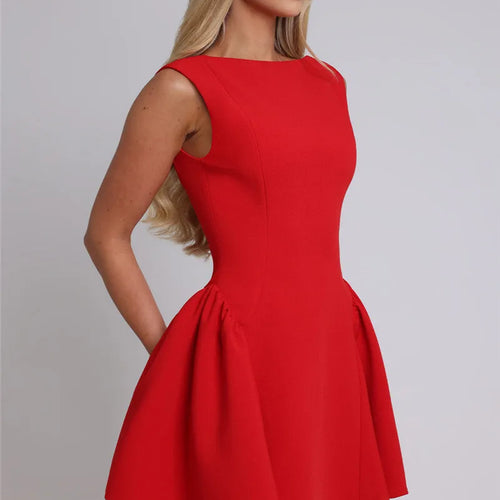 Load image into Gallery viewer, Backless High Waist A-line Sexy Mini Dress For Women Robe Fashion Solid O Neck Bodycon Club Party Sexy Dress Elegant
