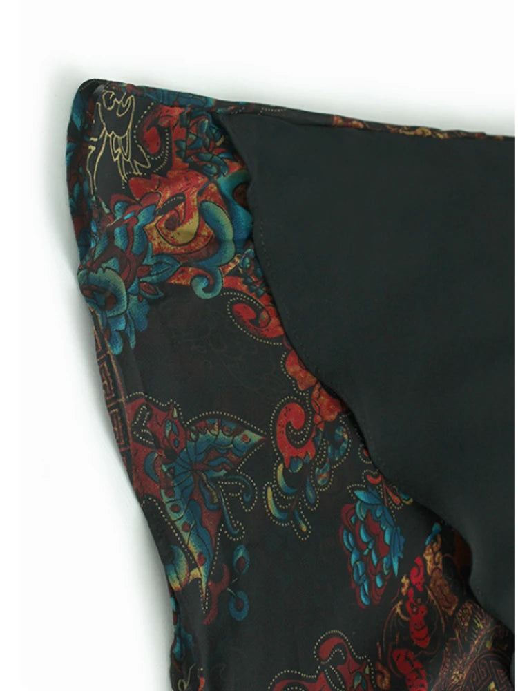 Women Black Pattern Printed Big Size Midi Dress New Round Neck Short Sleeve Fashion Tide Spring Summer 2025 1DJ0298