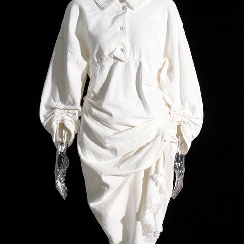 Load image into Gallery viewer, Spliced Tassel Casual Dress For Women Slash Neck Long Sleeve High Waist Irregular Tunic A Line Mini Dresses Female Clothing
