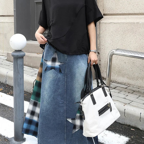 Load image into Gallery viewer, Women Black  Drawstring Big Size Casual T-shirt New Round Neck Short Sleeve Fashion Tide Spring Summer 2025 1DJ0427
