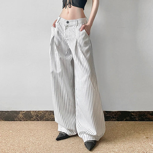 Load image into Gallery viewer, Streetwear Stripe White Loose Women Trousers Straight Leg Draped Casual Basic Suit Pants Korean Style Outfits Bottoms
