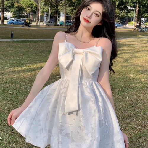 Load image into Gallery viewer, Sweet Kawaii White Slip Dress Women Korean Fashion Kpop Designer Party Spaghetti Strap Mini Short Dresses Bow Outfits

