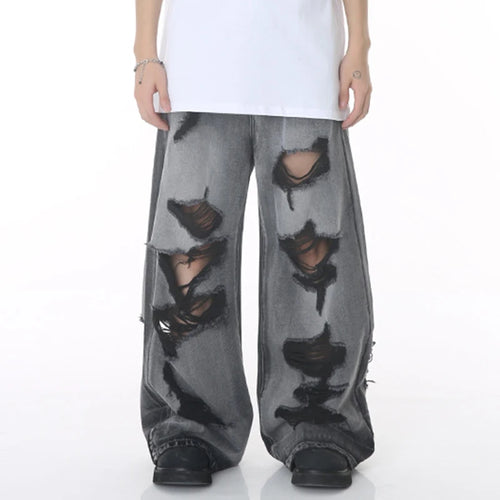 Load image into Gallery viewer, High Street Male Jeans Hole Worn-out Bagger Men's Wide Leg Denim Pants Hip Hop Summer New Fashion Men Clothing 9W194
