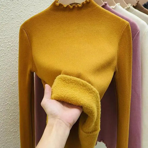 Load image into Gallery viewer, Autumn Winter Korean Solid Half Height Collar Velvet Knit Sweater Women Fashion Warm Long Sleeve Festival Pullovers Tops Casual
