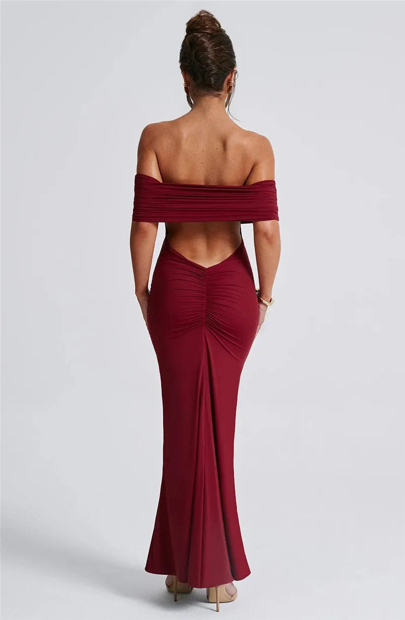 Strapless Backless Sexy Maxi Dress For Women Black Solid Off-shoulder Sleeveless Bodycon Club Party Long Dress Elegant
