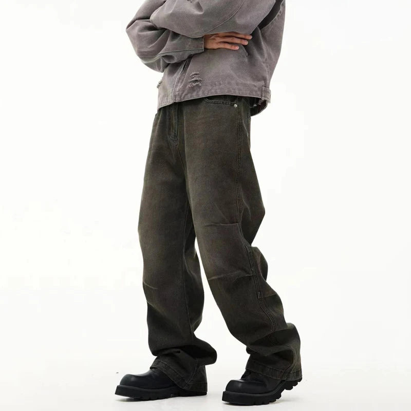 Men's Jeans New American High Street Style Vintage Silhouette Denim Pant Casual Straight Leg Micro Flared Trousers 9W1778