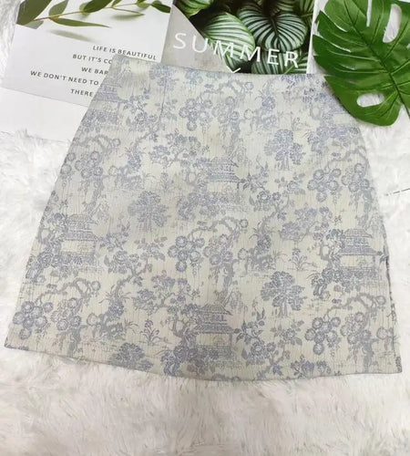 Summer Blue Chinese Jacquard Women's Half Skirts New Fashion Black Wrap Hip Slim High Waist Streetwear Beige Japanese Clothing