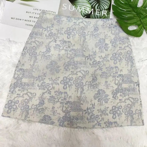 Load image into Gallery viewer, Summer Blue Chinese Jacquard Women's Half Skirts New Fashion Black Wrap Hip Slim High Waist Streetwear Beige Japanese Clothing

