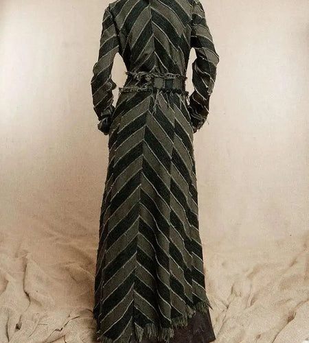 Women Blue Striped Burr Denim Long Trench New Turtleneck Long Sleeve Windbreaker Fashion Tide Spring Autumn 2025 1DH8447