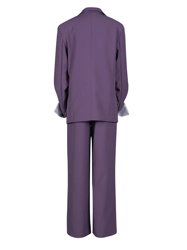 Purple Pleated Blazer Wide Leg Pants Two Piece Suit New Lapel Long Sleeve Women Fashion Tide Spring Autumn 2025 CPG2785