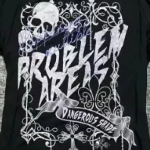 Load image into Gallery viewer, Fashion Y2k Aesthetic Oversleeve T-Shirts Slash Neck Gothic Skull Letter Print T Shirt Punk Harajuku Irregular Tees Streetwear
