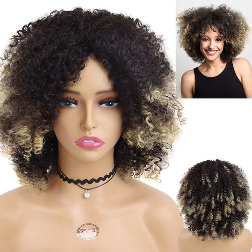 Load image into Gallery viewer, Synthetic Afro Curly Wigs for Black Women Big Colly Mix Brown Wigs African American Hairstyles Kinkys Hairs Full Wigs
