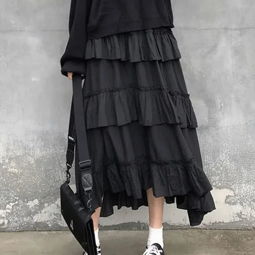 Load image into Gallery viewer, Women&#39;s Patchwork Asymmetrical High Low Pleated Skirt New Version  High Waisted Fashion Solid Color Half Skirt Versatile Style
