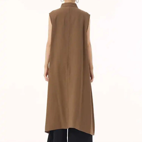 Load image into Gallery viewer, Women Khaki Irregular Spliced Big Size Midi Shirt Dress New Lapel Sleeveless Fashion Tide Spring Summer 2025 1DH9434
