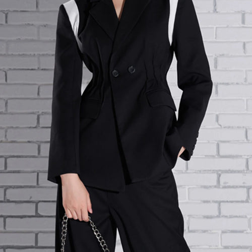 Load image into Gallery viewer, Hit Color Slimming Spliced Button Coats For Women Lapel Long Sleeve Temperament Jackets Female Fashion Clothes New
