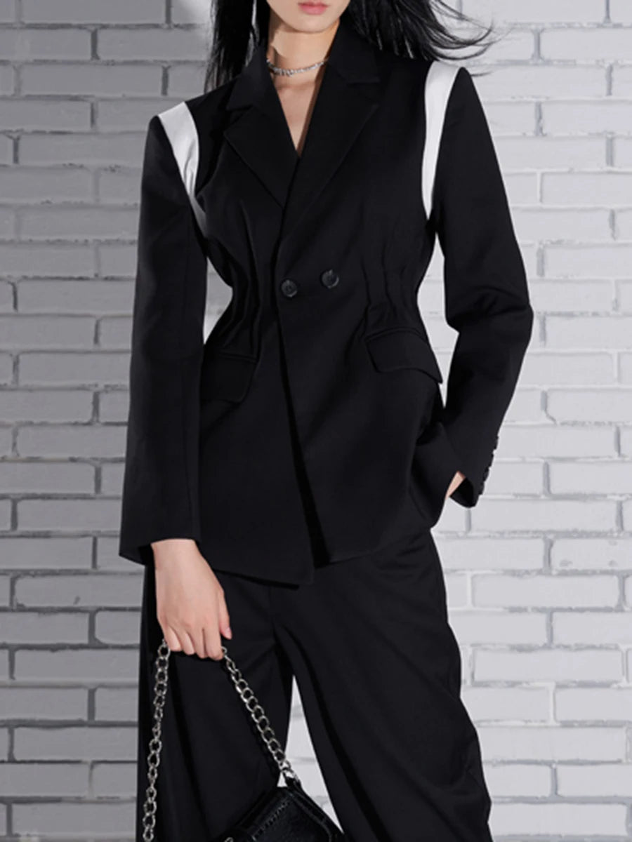 Hit Color Slimming Spliced Button Coats For Women Lapel Long Sleeve Temperament Jackets Female Fashion Clothes New