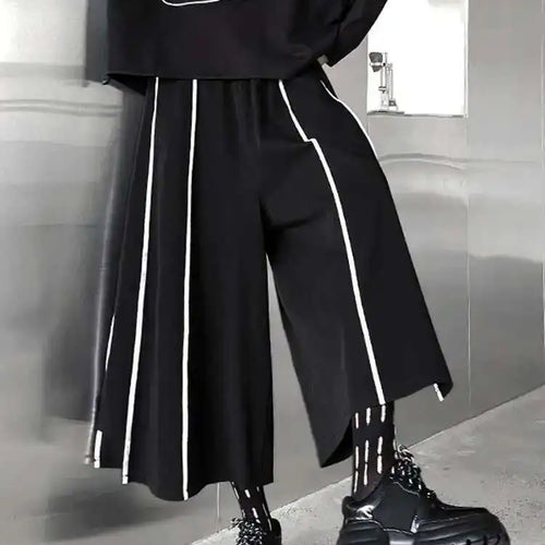 Load image into Gallery viewer, High Elastic Waist Black Striped Long Wide Leg Pants New Loose Fit Trousers Women Fashion Tide Spring Autumn 2025 1DF1509
