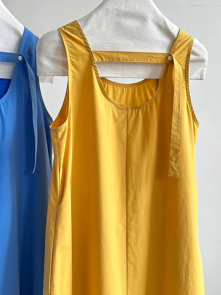 Women Blue With Bag Brief Elegant Long Vest Dress New Round Neck Sleeveless Fashion Tide Spring Autumn 2025 1DJ1112