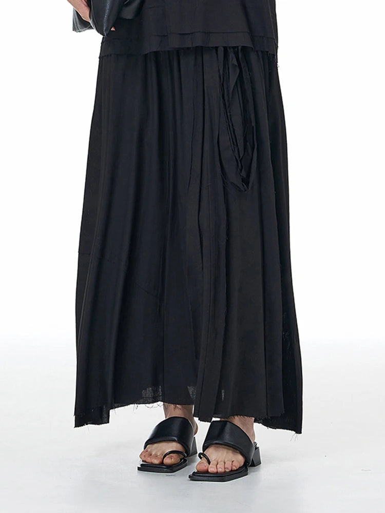 High Elastic Waist Black Ribbon Burr Color-block A-line Half-body Skirt Women Fashion Tide New Spring Autumn 2025 1DJ1494