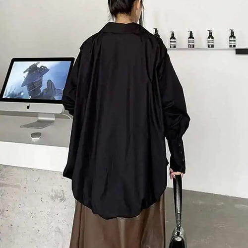 Load image into Gallery viewer, Women White Back Long Irregular Big Size Blouse New V-Neck Long Sleeve Shirt Fashion Tide Spring Autumn 2025 1DH6949
